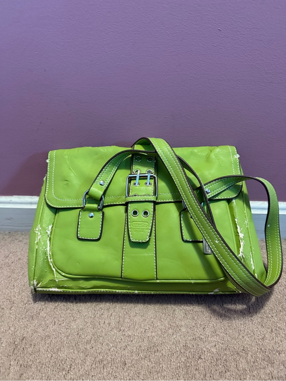 Green Leather Satchel Shoulder Bag - Coach